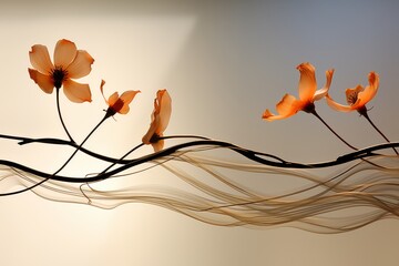 Poster - Elegant minimalist card design featuring flowing lines and subtle flower buds for text space