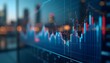 © crispy - Stock market chart with candlestick graph on city background. Financial analysis, trading concept. Business data visualization for investment strategy and economic trends