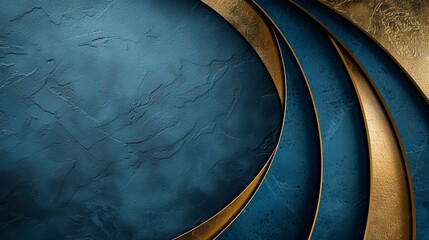 Poster - Rich blue and gold curves create a striking abstract design. The textures evoke depth, drawing attention to the interplay of colors and shapes, ideal for backgrounds or creative projects. Copy space