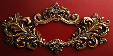 Poster - Ornate golden frame with intricate designs against a rich red background suitable for art display and decoration