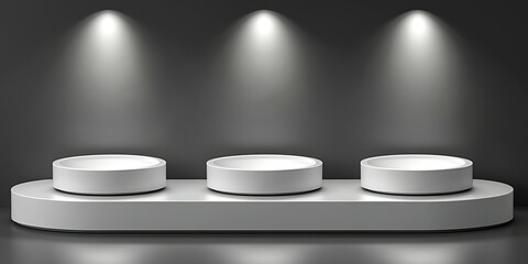 Poster - Modern display stand with three circular shallow bowls arranged under soft lighting in a contemporary setting