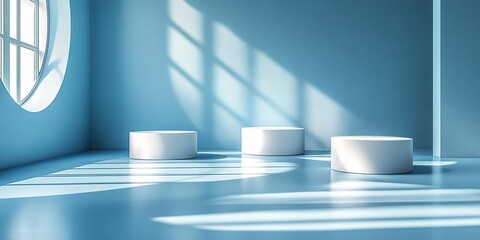 Poster - Minimalist interior with geometric shapes and soft lighting in a contemporary room