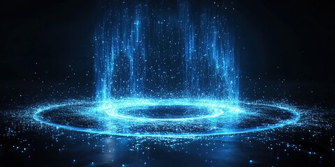 Poster - Digital light particles create an ethereal fountain effect in a dark space