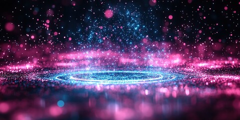 Poster - Colorful light particles create a mesmerizing effect on the water surface during a nighttime event