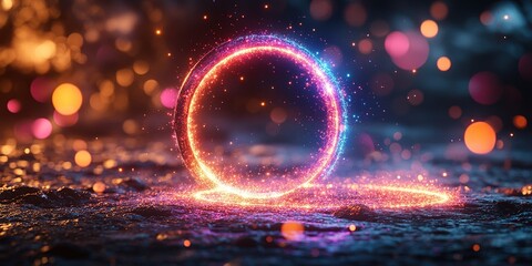Poster - Colorful glowing circles create a magical atmosphere with sparkling lights at night