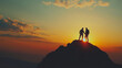 © Taiwo - Silhouette of men standing on the mountain during spiritual mediation, sightseeing, serene mountain view,  nature, hiking, accomplishments, mountain climbing, adventure, success