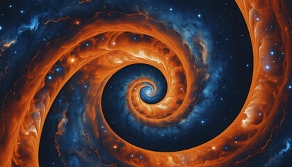 Wall Mural - Abstract surreal galaxy with molten orange and deep sapphire tones in cosmic spirals