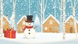 © bastian - Snowy village snowman winter holiday card