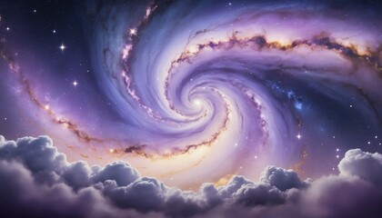 Wall Mural - Dreamy galaxy background with subtle lavender and golden spirals under a starry sky