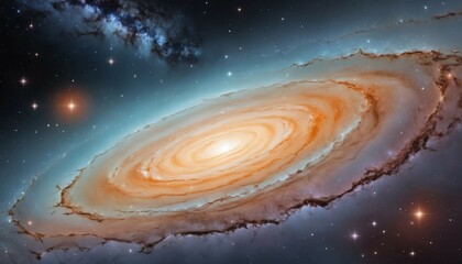 Wall Mural - Dreamy galaxy with floating silver fragments and pastel orange ripples in cosmic fog