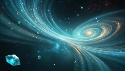 Wall Mural - Ethereal dreamy galaxy with soft cyan ripples and hovering luminous prisms