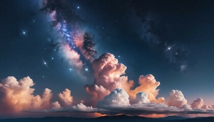 Wall Mural - Faint pink and peach galaxy clouds blending smoothly over a navy blue cosmic backdrop