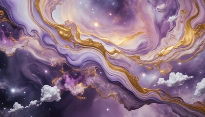 Wall Mural - Galaxy with surreal melted golden streams and soft lavender cosmic clouds