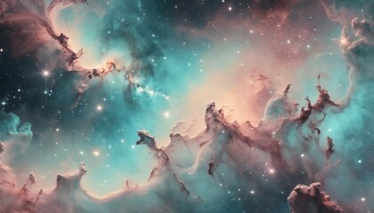 Wall Mural - Pastel-toned galaxy background with peach and light aqua nebula, scattered stars