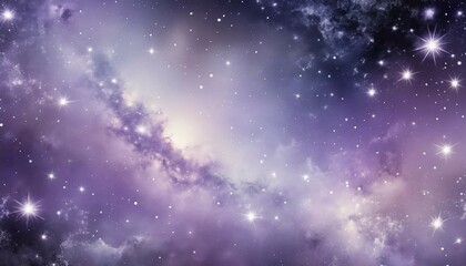 Wall Mural - Shimmering galaxy background in shades of lilac and silver, surrounded by soft stars