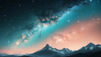 Wall Mural - Soft galaxy hues of peach and aqua with a trail of radiant stars forming constellations