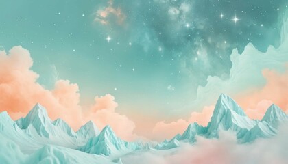 Wall Mural - Subtle dreamy galaxy background with icy mint and pastel orange hues