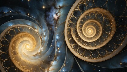 Wall Mural - Surreal dreamy galaxy filled with shifting golden spirals and shimmering silver light