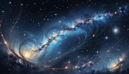 Wall Mural - Whimsical galaxy with surreal glowing strands and faint indigo shimmering lights