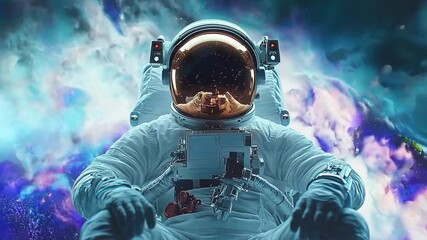 Poster - Exploration of the cosmos with an astronaut in vibrant, colorful space surroundings
