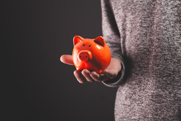 Wall Mural - hand putting coin into piggy bank