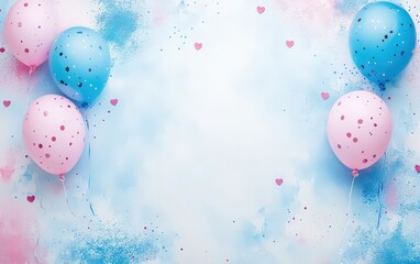 Wall Mural - Heart-shaped balloons float joyfully on a serene blue backdrop, celebrating love's vibrant spirit.