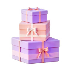 Wall Mural - Three tiered pastel gift boxes with ribbons in pink and purple colors for special occasions.