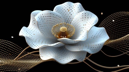 Poster - The artwork features a stunning blue flower with delicate petals and intricate detailing, surrounded by graceful, flowing lines creating a sense of elegance and movement.