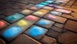 © art - Colorful powder art on pavement stones.