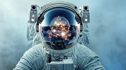 Poster - Astronaut exploring cosmic wonders with vibrant galaxies reflecting in helmet