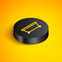 Wall Mural - Isometric line Bathtub icon isolated on yellow background. Black circle button. Vector