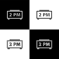 Poster - set digital alarm clock icon isolated on black and white background. electronic watch alarm clock. t