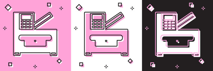 Poster - set office multifunction printer copy machine icon isolated on pink and white, black background. vec