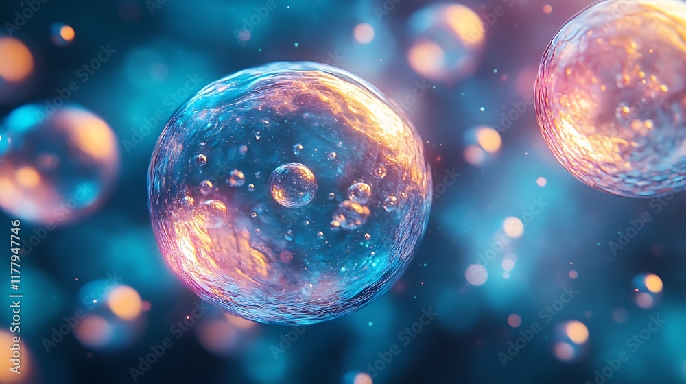 microscopic cells division glowing futuristic visualization image Stock ...