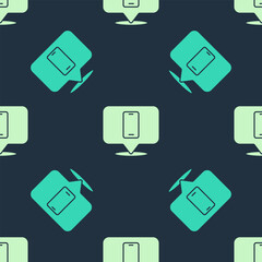 Poster - green and beige phone repair service icon isolated seamless pattern on blue background. adjusting, s