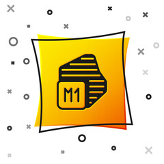 Poster - Black Processor icon isolated on white background. CPU, central processing unit, microchip, microcircuit, computer processor, chip. Yellow square button. Vector