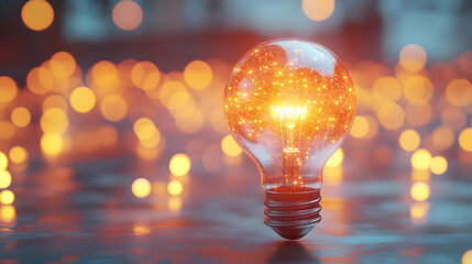 Wall Mural - Glowing lightbulb idea, bokeh background, innovation concept, stock photo