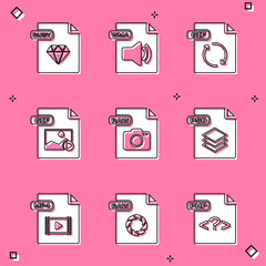 Poster - Set RUBY file document, WMA, GIF, RAW, PSD, MP4 and icon. Vector