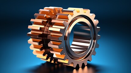 Poster - Intricate copper gear glistening under soft blue lighting in a studio setting. Generative AI