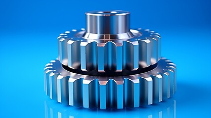 Poster - Intricate metallic gears shining against a vibrant blue backdrop. Generative AI