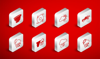 Poster - set line cloud with snow, rain, sun, tornado, cloudy, wind and, lightning, swirl and moon icon. vect