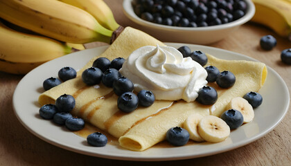 Wall Mural - banana and blueberry crepe with whipped cream