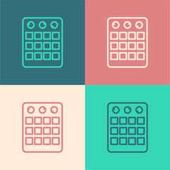 Poster - pop art line drum machine icon isolated on color background. musical equipment. vector