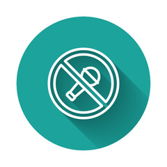 Poster - White line Mute microphone icon isolated with long shadow background. Microphone audio muted. Green circle button. Vector