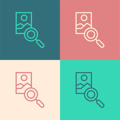 Poster - Pop art line Photo retouching icon isolated on color background. Photographer, photography, retouch icon. Vector