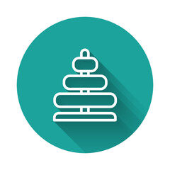 Poster - White line Pyramid toy icon isolated with long shadow background. Green circle button. Vector