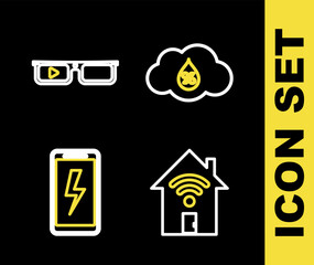 Poster - set line humidity, smart home with wi-fi, mobile charging battery and glasses icon. vector
