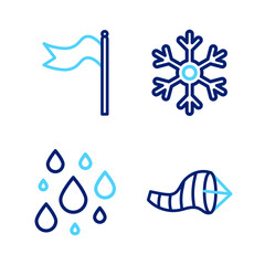 Poster - set line cone meteorology windsock wind vane, water drop, snowflake and meteorology icon. vector