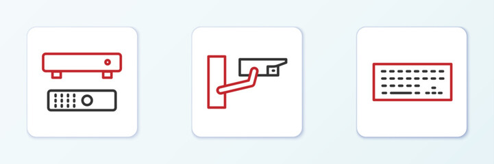 Poster - set line keyboard, multimedia and tv box and security camera icon. vector