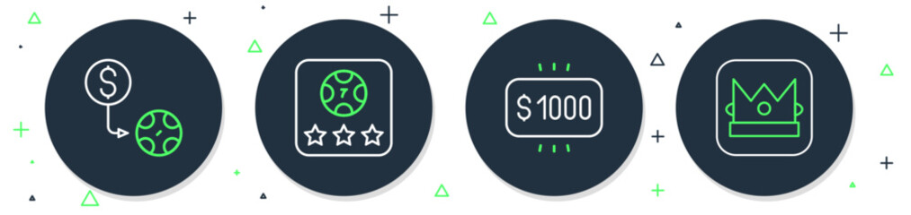 Poster - Set line Online poker table game, Money prize casino, Casino chips exchange and King playing card icon. Vector